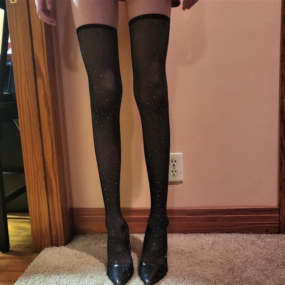 Mack J Mesh Stocking Boots Rhinestone Spatter High Heels - Picture 5 of 6